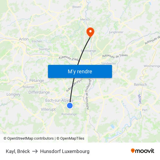 Kayl, Bréck to Hunsdorf Luxembourg map