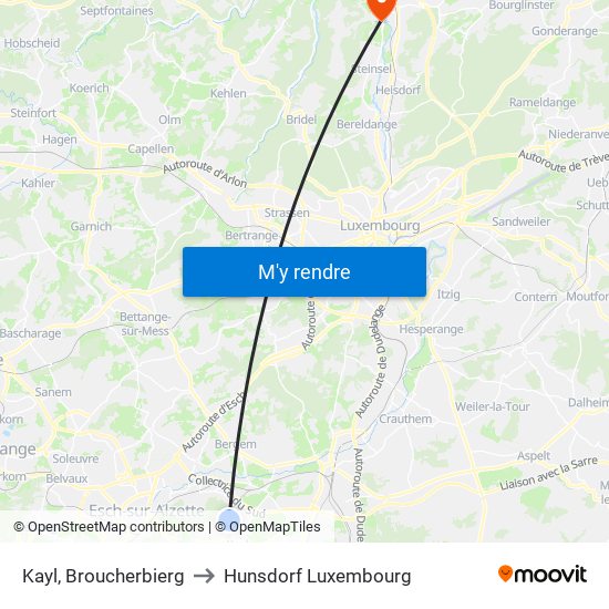 Kayl, Broucherbierg to Hunsdorf Luxembourg map