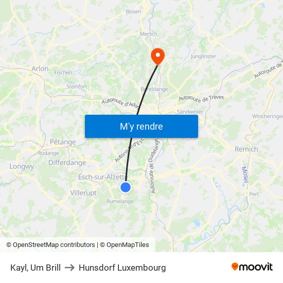 Kayl, Um Brill to Hunsdorf Luxembourg map