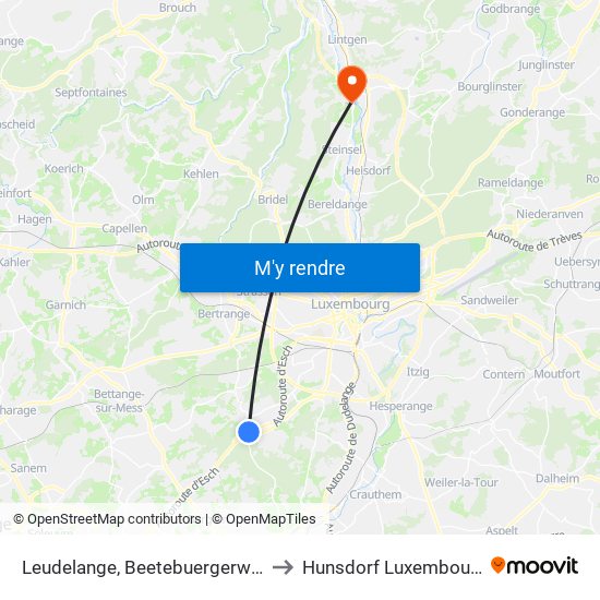 Leudelange, Beetebuergerwee to Hunsdorf Luxembourg map