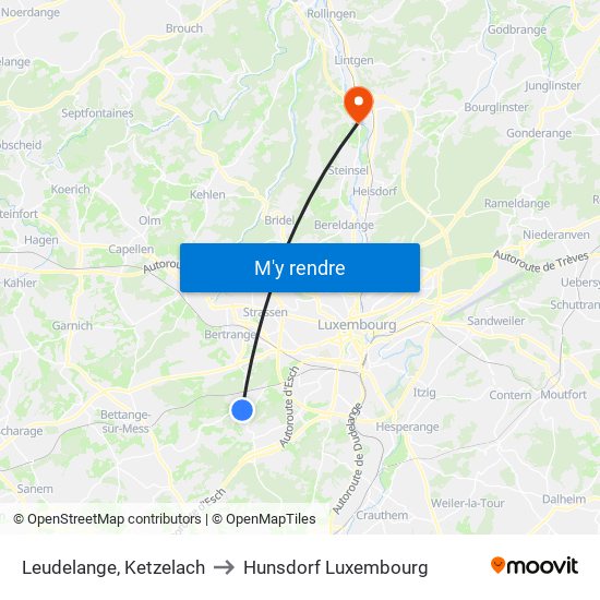 Leudelange, Ketzelach to Hunsdorf Luxembourg map