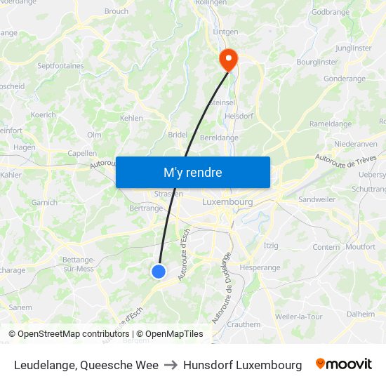 Leudelange, Queesche Wee to Hunsdorf Luxembourg map