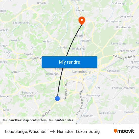 Leudelange, Wäschbur to Hunsdorf Luxembourg map