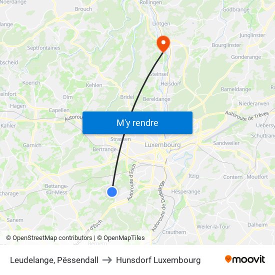 Leudelange, Pëssendall to Hunsdorf Luxembourg map