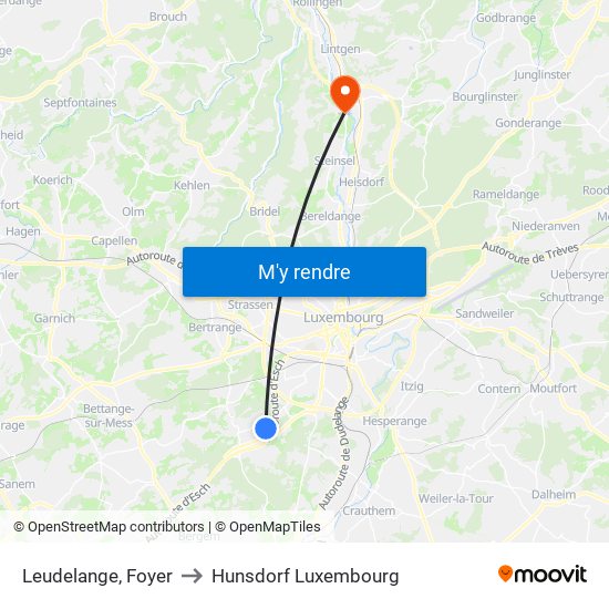 Leudelange, Foyer to Hunsdorf Luxembourg map