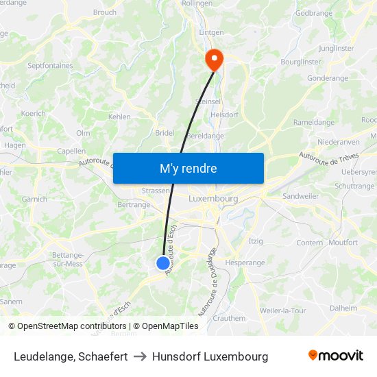 Leudelange, Schaefert to Hunsdorf Luxembourg map