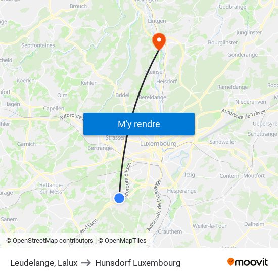 Leudelange, Lalux to Hunsdorf Luxembourg map