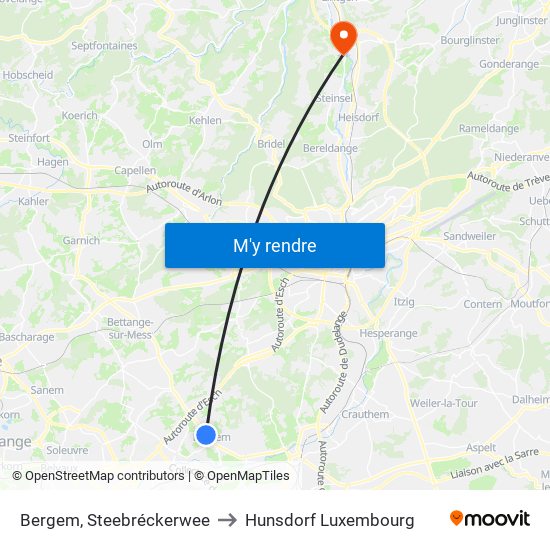 Bergem, Steebréckerwee to Hunsdorf Luxembourg map