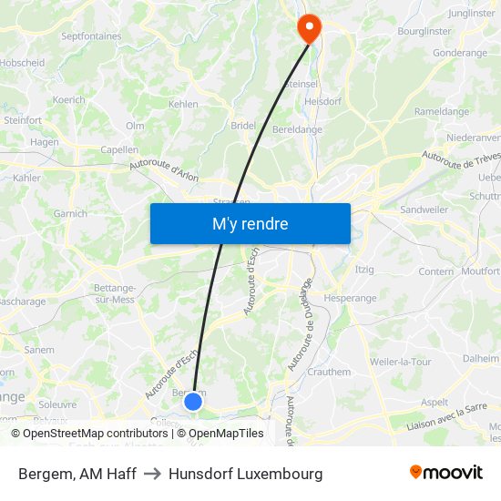 Bergem, AM Haff to Hunsdorf Luxembourg map