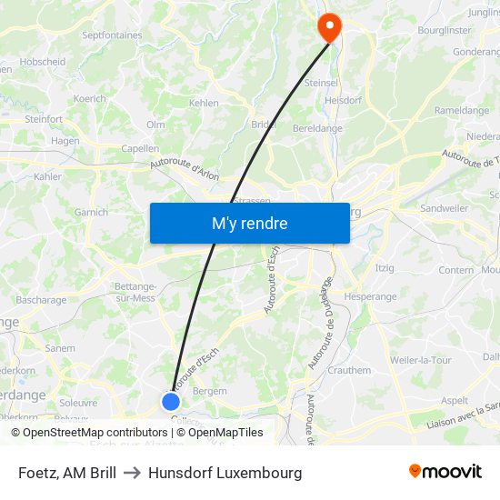 Foetz, AM Brill to Hunsdorf Luxembourg map