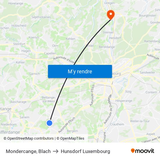 Mondercange, Blach to Hunsdorf Luxembourg map