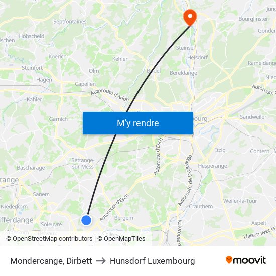 Mondercange, Dirbett to Hunsdorf Luxembourg map