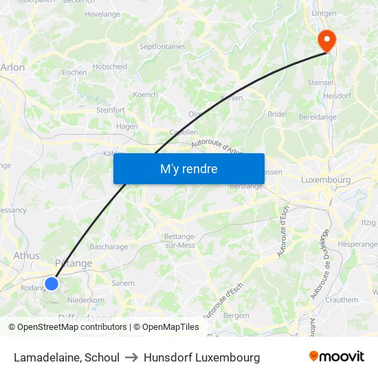 Lamadelaine, Schoul to Hunsdorf Luxembourg map