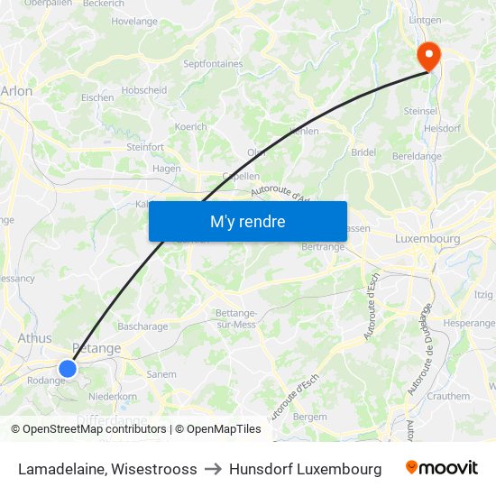 Lamadelaine, Wisestrooss to Hunsdorf Luxembourg map