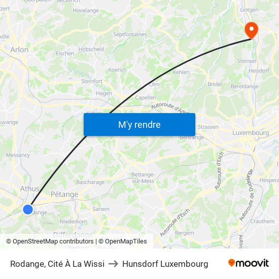 Rodange, Cité À La Wissi to Hunsdorf Luxembourg map