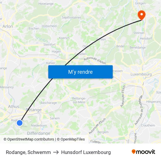 Rodange, Schwemm to Hunsdorf Luxembourg map