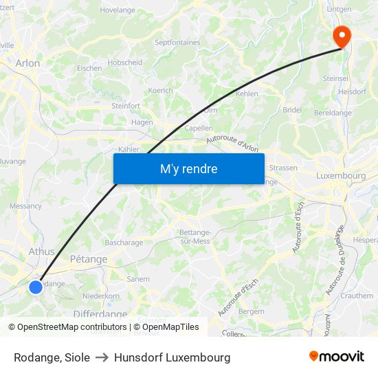 Rodange, Siole to Hunsdorf Luxembourg map