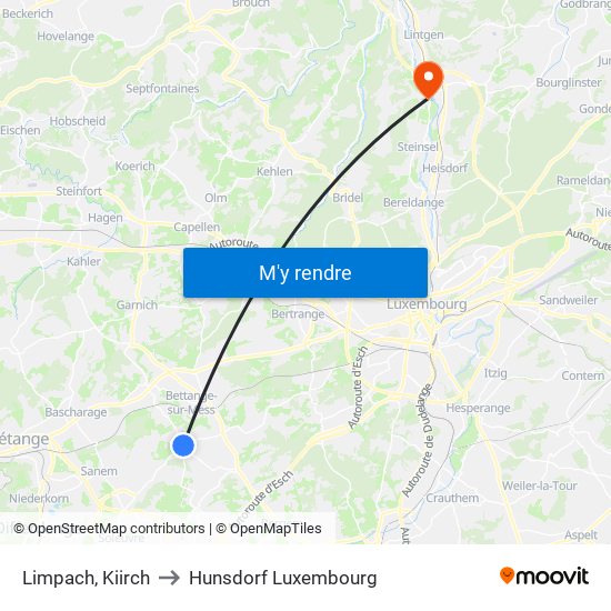 Limpach, Kiirch to Hunsdorf Luxembourg map