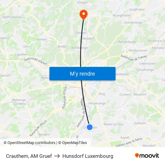 Crauthem, AM Gruef to Hunsdorf Luxembourg map
