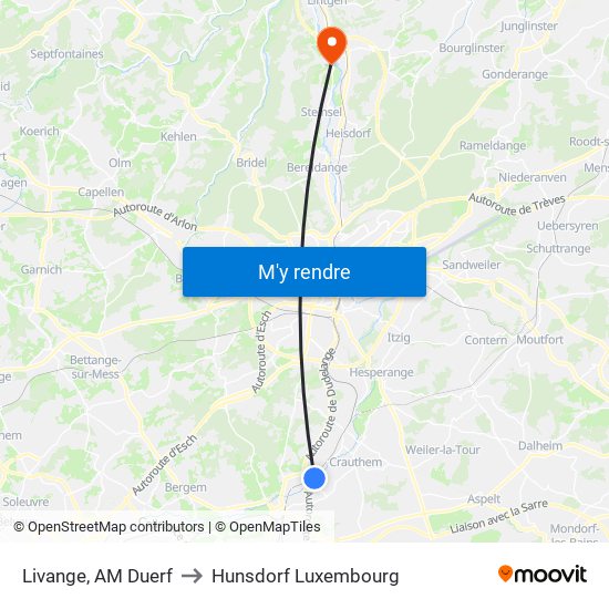 Livange, AM Duerf to Hunsdorf Luxembourg map