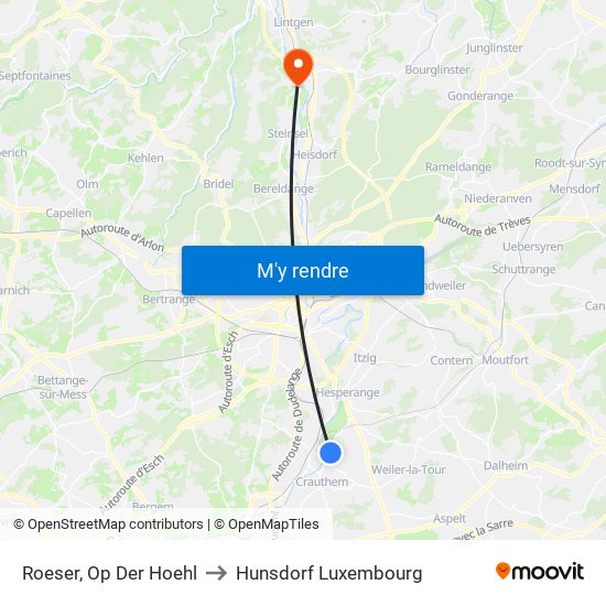 Roeser, Op Der Hoehl to Hunsdorf Luxembourg map