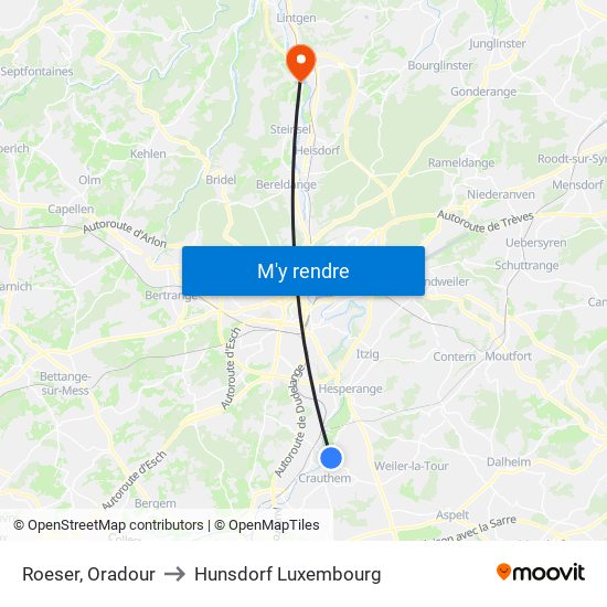 Roeser, Oradour to Hunsdorf Luxembourg map