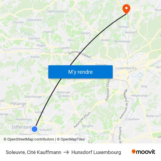Soleuvre, Cité Kauffmann to Hunsdorf Luxembourg map