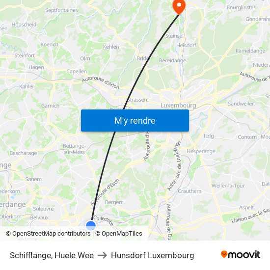 Schifflange, Huele Wee to Hunsdorf Luxembourg map