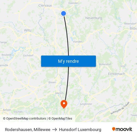 Rodershausen, Millewee to Hunsdorf Luxembourg map