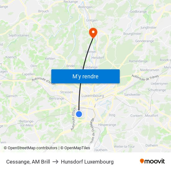 Cessange, AM Brill to Hunsdorf Luxembourg map