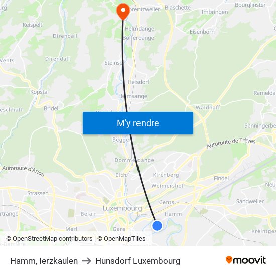 Hamm, Ierzkaulen to Hunsdorf Luxembourg map