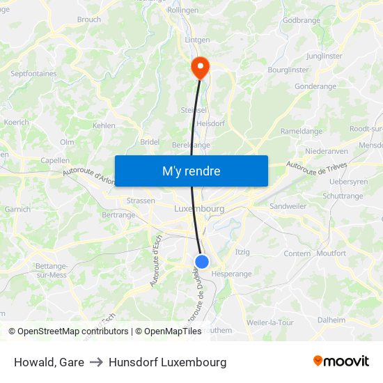 Howald, Gare to Hunsdorf Luxembourg map