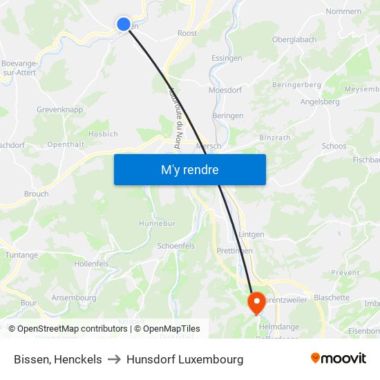 Bissen, Henckels to Hunsdorf Luxembourg map