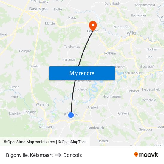 Bigonville, Kéismaart to Doncols map