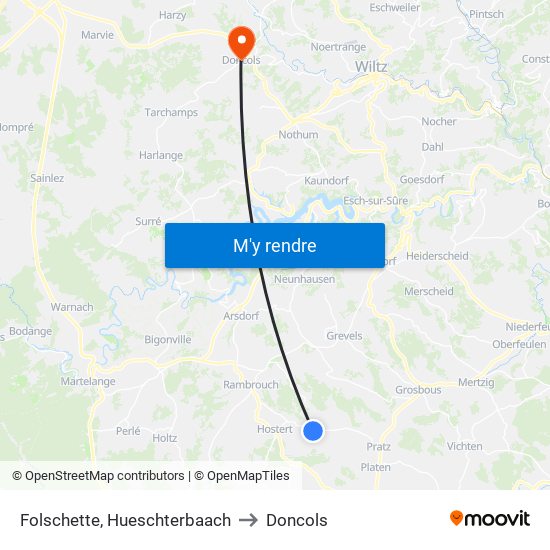 Folschette, Hueschterbaach to Doncols map