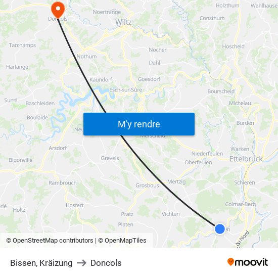 Bissen, Kräizung to Doncols map