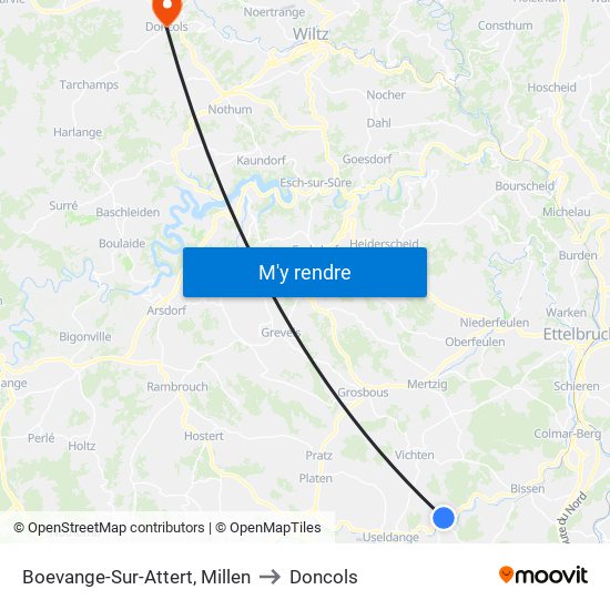 Boevange-Sur-Attert, Millen to Doncols map