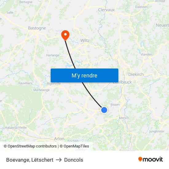 Boevange, Lëtschert to Doncols map