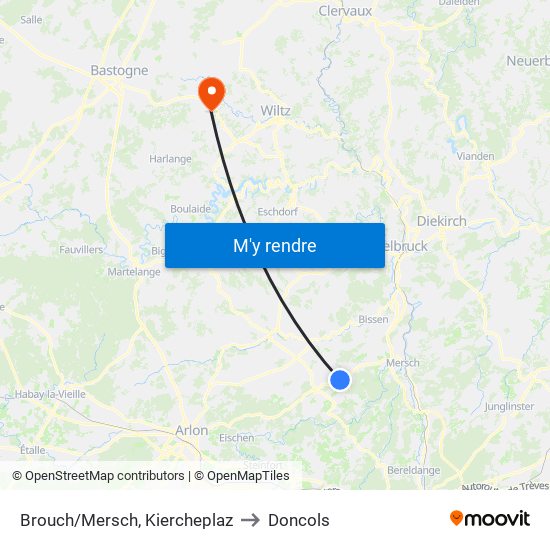 Brouch/Mersch, Kiercheplaz to Doncols map
