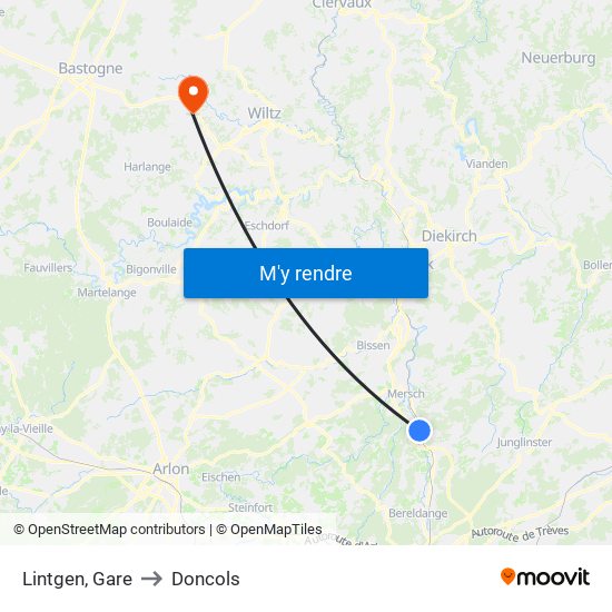 Lintgen, Gare to Doncols map