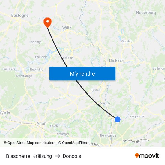 Blaschette, Kräizung to Doncols map