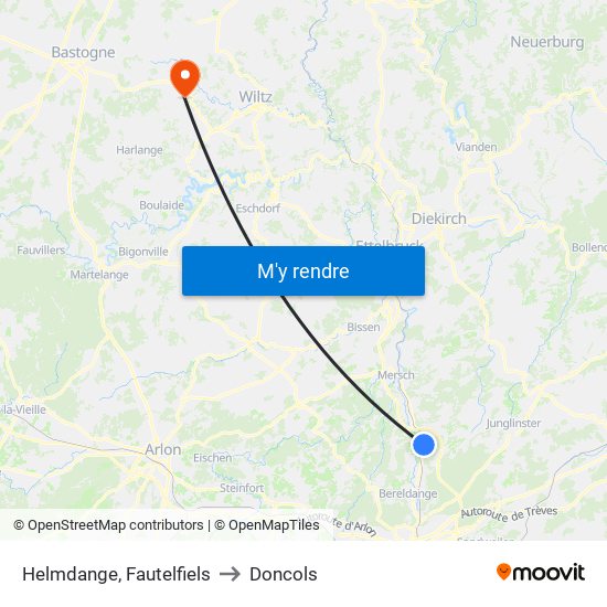 Helmdange, Fautelfiels to Doncols map