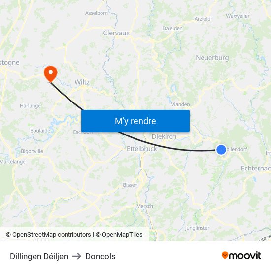 Dillingen Déiljen to Doncols map