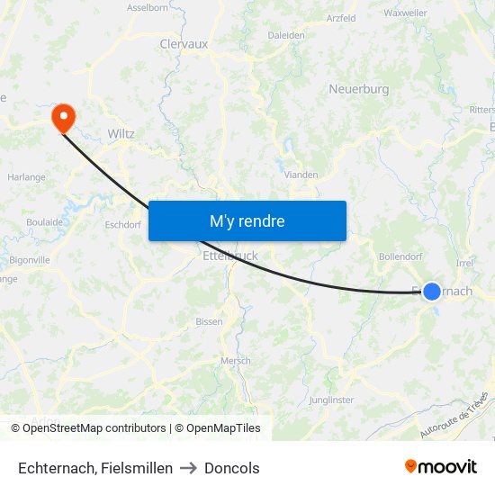 Echternach, Fielsmillen to Doncols map