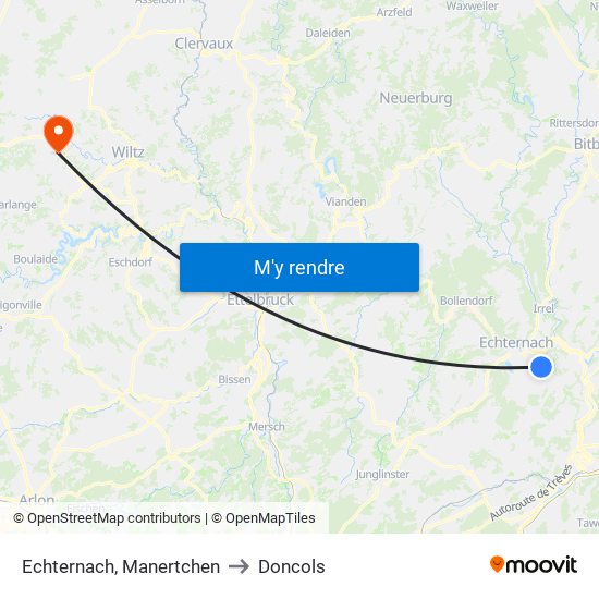 Echternach, Manertchen to Doncols map