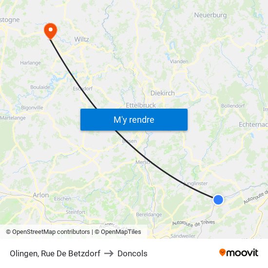 Olingen, Rue De Betzdorf to Doncols map