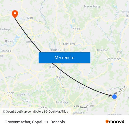 Grevenmacher, Copal to Doncols map