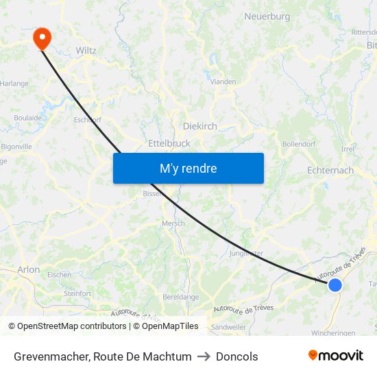 Grevenmacher, Route De Machtum to Doncols map