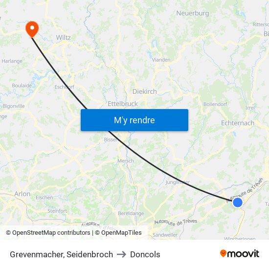 Grevenmacher, Seidenbroch to Doncols map