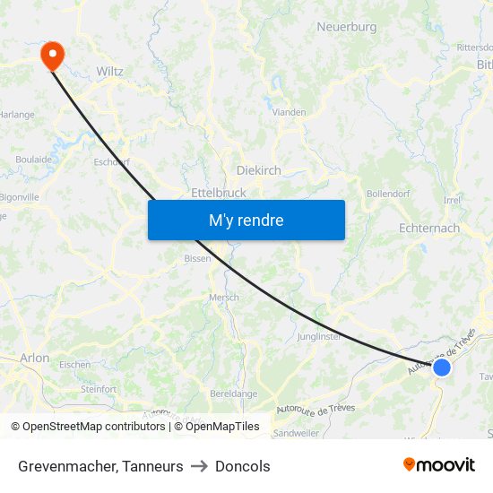 Grevenmacher, Tanneurs to Doncols map